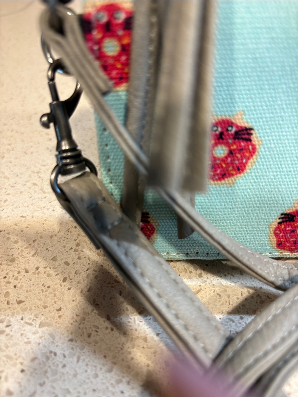 Mint Green Canvas Clutch/Crossbody W/ Kitty Donut Print & Donut socks Both New! - Picture 4 of 10